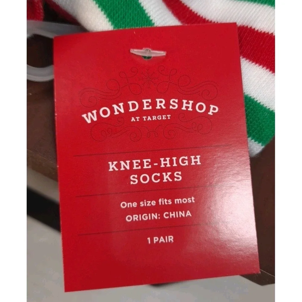 2‎ Pair NWT Wondershop Christmas Elf Knee High Socks Red Green White Striped